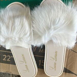 Lauren Lorraine Cream Fur Slippers
